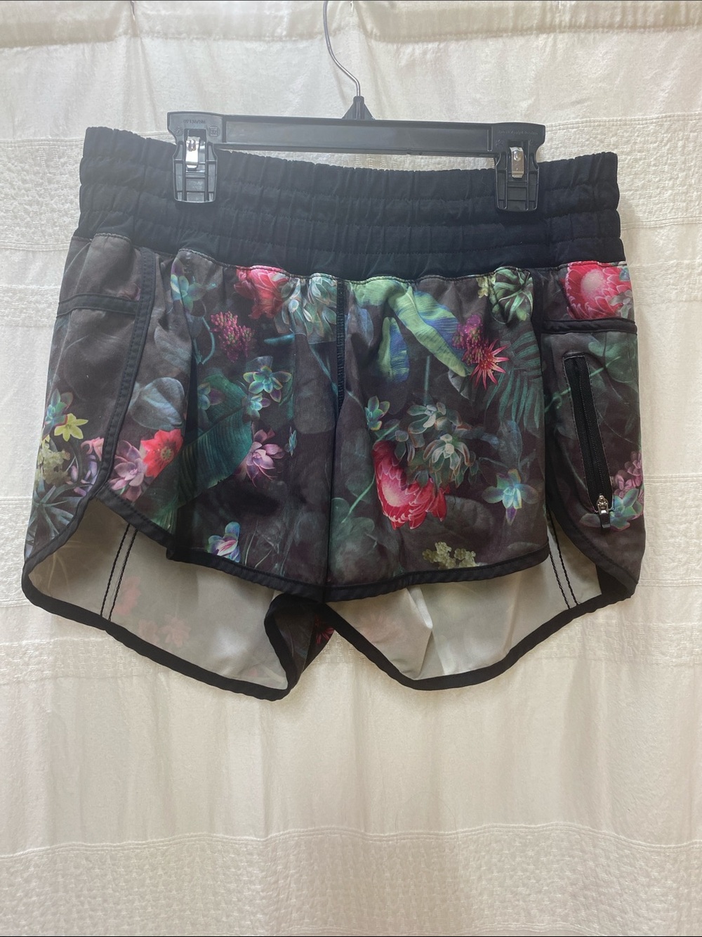 lululemon athletica Black Floral Athletic Shorts with Pink & Green Accents